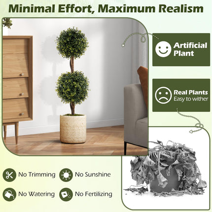 Goplus 3 FT Artificial Boxwood Topiary Trees Outdoor Topiary Ball Tree Set of 2