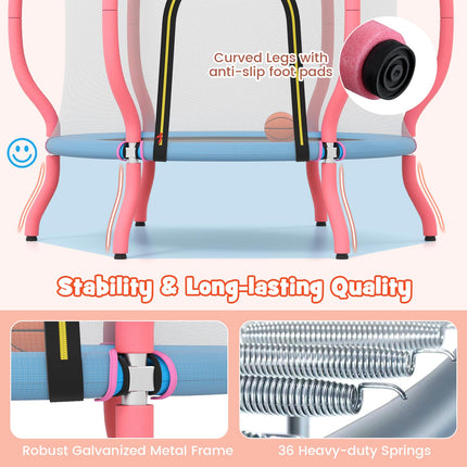 Goplus 48" Indoor & Outdoor Pumpkin Kids Trampoline with Basketball Hoop & Wide Backboard