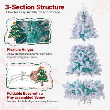 Goplus 6FT / 7FT Pre-Lit Artificial Christmas Tree with White Twig