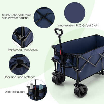 Goplus Collapsible Wagon Cart, Foldable Heavy Duty Utility Wagon with Adjustable Handle - GoplusUS