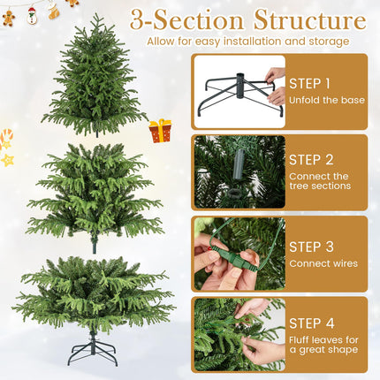 Goplus Pre-Lit Artificial Hinged Full Xmas Tree with PVC & Soft TPE Branch Tips