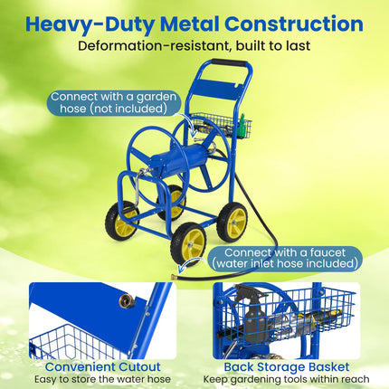 Goplus 300 FT of 5/8" Large Capacity Garden Hose Reel Cart Outdoor Planting Tool