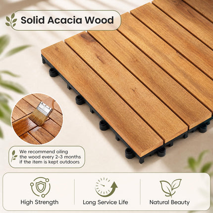 Goplus 27/54-Pack Acacia Wood Interlocking Deck Tiles (Straight) | Tool-Free Assembly