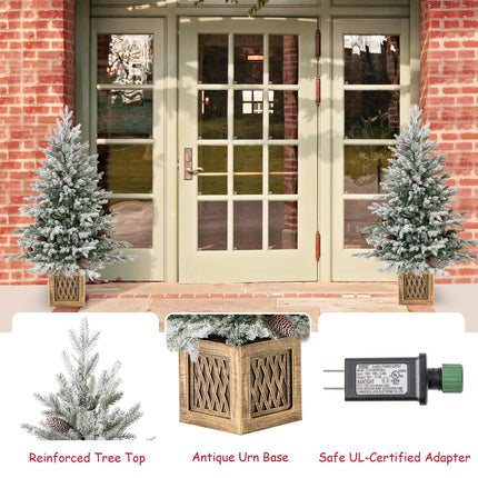 Goplus 4 FT Pre-lit Entrance Christmas Tree with 100 LED Lights 15 Pine Cones & Vintage Base