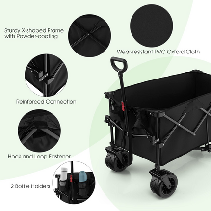 Goplus Collapsible Wagon Cart, Foldable Heavy Duty Utility Wagon with Adjustable Handle - GoplusUS