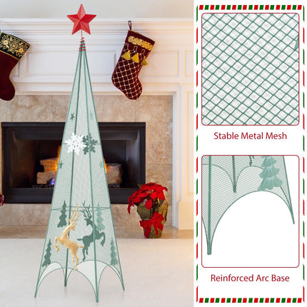Goplus Set of 3 Tower Shaped Christmas Trees (3ft/3.5ft/4ft), Artificial Xmas Metal Trees with Removable Star Toppers & Reindeer