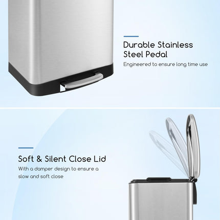 Goplus 13.2 Gallon/ 50 Liter Trash Can, Stainless Steel Garbage Can with Lock Device & Foot Pedal, Stay Open Trash Bin w/Soft Closing Lid