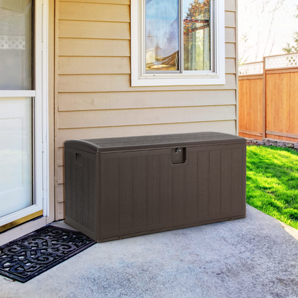 Goplus 105 Gallon Deck Box, Extra Large Resin Storage Box with Lockable Lid for Cushions & Patio Furniture - GoplusUS