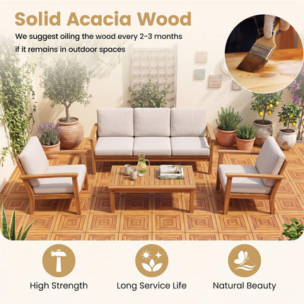 Goplus 24/48-Pack Acacia Wood Interlocking Deck Tiles (Diagonal) | All-Weather Flooring Tiles