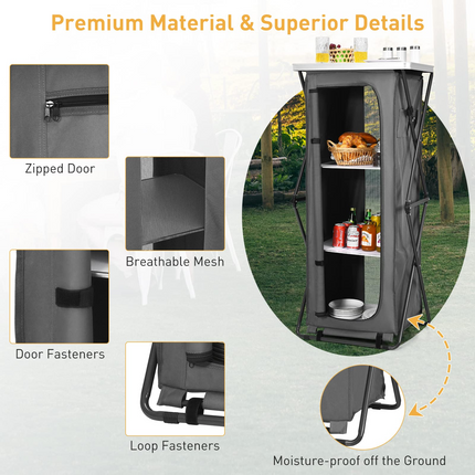 Goplus Folding Camping Storage Cabinet, Pop Up Outdoor Camping Kitchen Station with Large 3-Tier Storage Organizer - GoplusUS