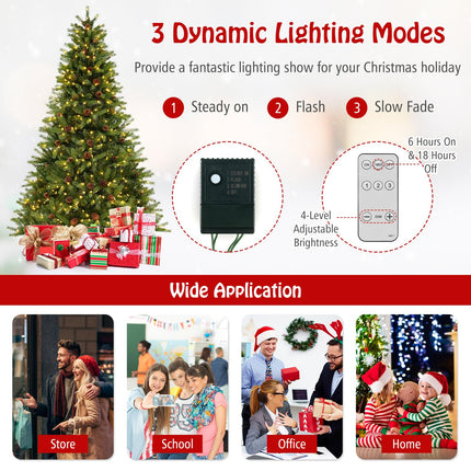 Goplus 3-Minute-Setup Pre-Lit Artificial Christmas Tree, 7ft Hinged Xmas Tree with 360 Quick Power Connector