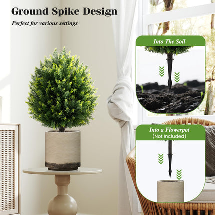Goplus 24 Inches Artificial Cypress Topiary Ball Tree Set of 2 with Ground Spike