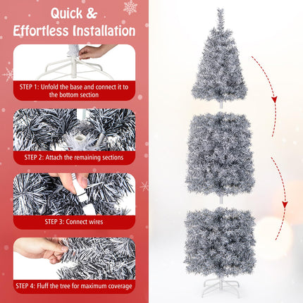 Goplus 7ft Pre-Lit Artificial Pencil Christmas Tree with 350 Cool-White LED Lights