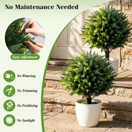 Goplus 27.5" Artificial Cypress Topiary Trees Set of 2 Faux Topiary Bushes Shrubs