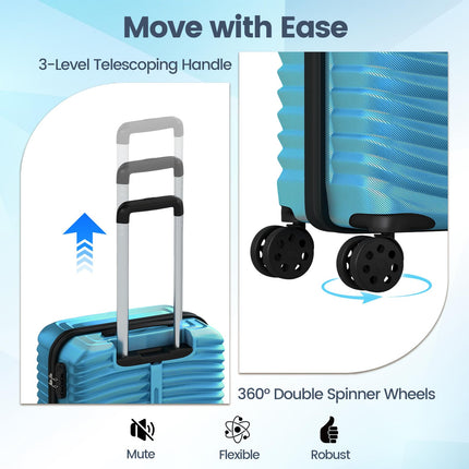 Goplus 3 Piece Pin Stripe Luggage Set | Lightweight Hardshell Suitcases with 360° Spinner Wheels
