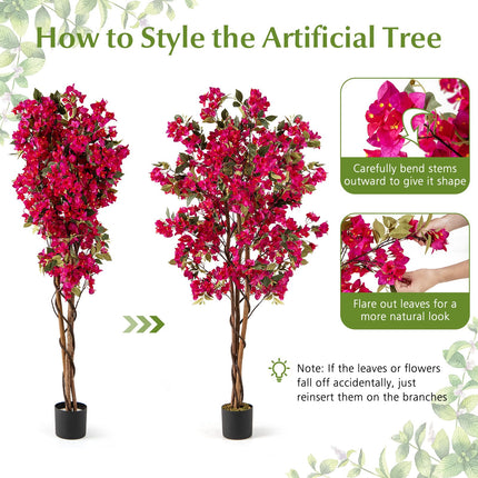 Goplus 6 FT Artificial Bougainvillea Tree w/910 Flowers | 105 Leaves | Real Wood Trunk