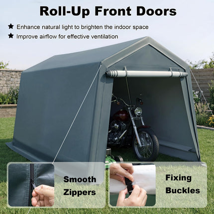 Goplus Outdoor Storage Shed | Patio Garage Carport w/ Roll-Up Zipper Door