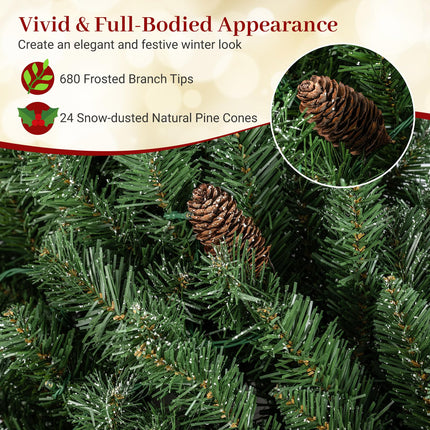 Goplus 60 Inch Large Pre-Lit Christmas Wreath with 24 Pine Cones