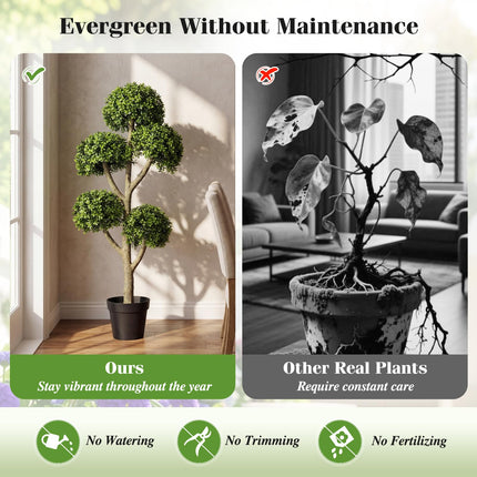 Goplus 46" Artificial Boxwood Topiary Tree with 5 Ball-Shaped Topiaries