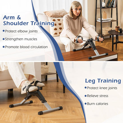 Goplus Folding Pedal Exerciser, Under Desk Mini Exercise Bike for Arm & Leg Workout