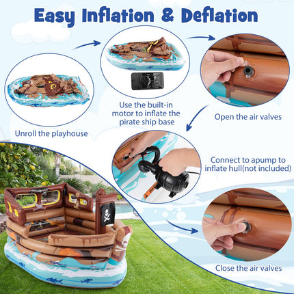 Goplus Inflatable Pirate Ship, Blow up Playscape with Built in Motor