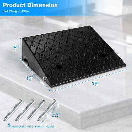Rubber Curb Ramps, 5" H x 19" W Car Ramp Slope for Driveway Threshold Sidewalk Motorcycle