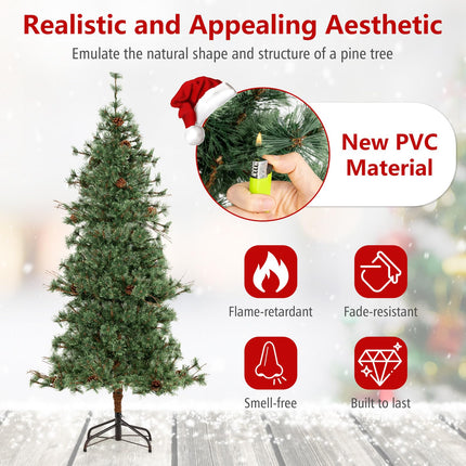 Goplus 6/7/8 FT Pre-Lit Artificial Christmas Tree with Pine Needles & Natural Pine Cones