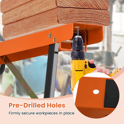 Goplus Saw Horses 2 Pack | Portable Heavy-Duty Galvanized Metal Power Tool Stand