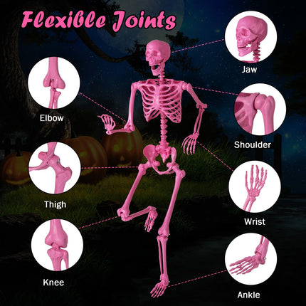 Goplus 5.5 FT Halloween Skeleton Pink Life-Size Poseable Skeleton with Movable Joints