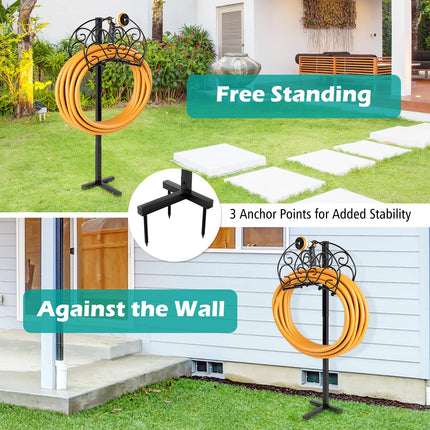 Goplus Garden Hose Holder, Detachable Metal Hose Stand Rack with 3 Anchor Points