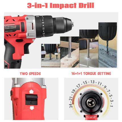 Goplus 18V 1/2'' Cordless Drill with Driver Kit and 2-Speed Electric Drill