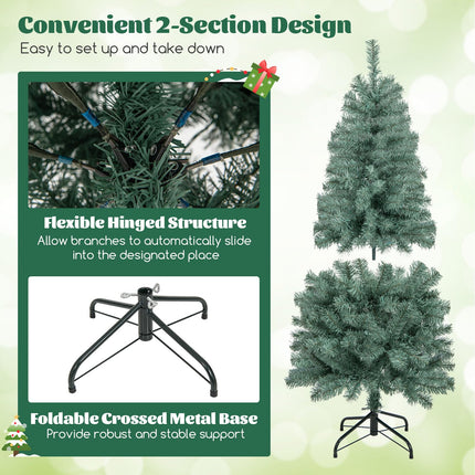 Goplus 4.5ft Pre-Lit Blue Slim Pencil Christmas Tree, with 100 Warm White & Multicolored LED Lights, 9 Modes, 256 Branch Tips