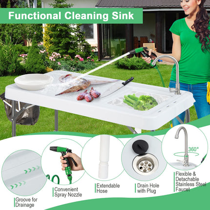 Goplus 42.5'' Folding Fish Cleaning Table with Sink and Spray Nozzle