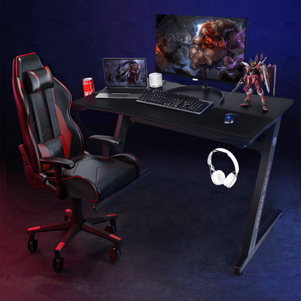 Goplus 45.5 Gaming Desk, Z Shaped Racing Game Table with Carbon Fiber Surface, Mouse Mat - GoplusUS