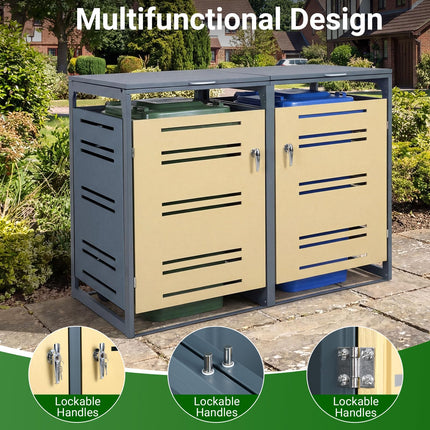 Goplus 44 Cu.Ft Outdoor Trash Can Storage with 2 Lockable Doors Gas Struts & Shock Absorbers