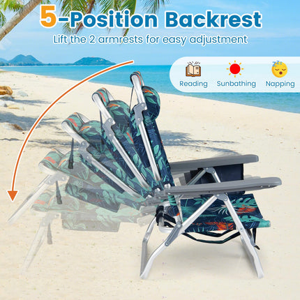 Goplus Portable Folding Beach Chairs with 5-Position Backrest & Padded Headrest