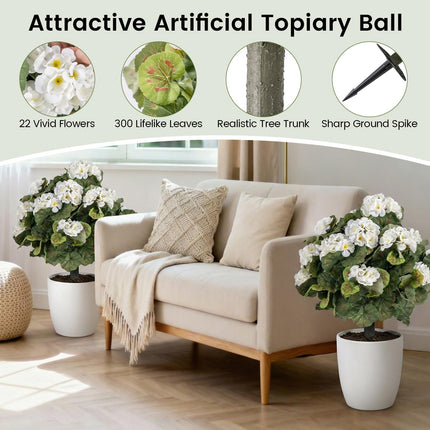Goplus 22.5” Artificial Begonia Ball Trees Set of 2 with Ground Spikes & 22 Flowers