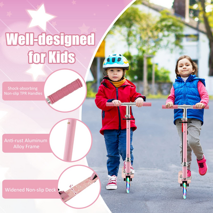 Goplus Folding Kick Scooter for Kids, 2 Light Up Flashing Wheels Scooter W/ 3 Adjustable Heights, Rear Brake System - GoplusUS