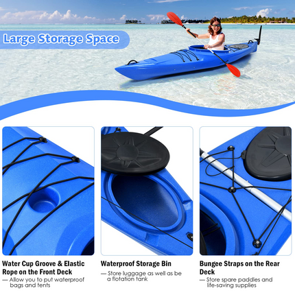 Goplus Single 12 FT Sit-in Kayak, Touring Fishing Keel Kayaks W/ Aluminum Paddle - GoplusUS
