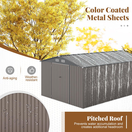 Goplus 10 x 14 FT Outdoor Storage Shed with Windproof Metal Structure & Lockable Door
