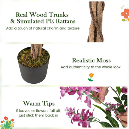Goplus 5.5FT Faux Wisteria Tree in Nursery Pot with Blooming Flowers
