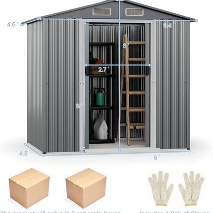 Goplus 6' x 4' Outdoor Storage Shed, Weather-Resistant Galvanized Metal Tool House