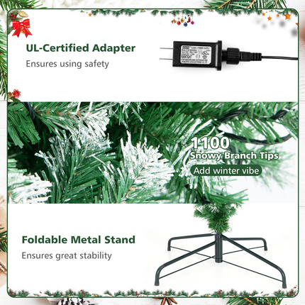 Goplus 7.5ft Pre-lit Upside Down Christmas Tree, Hinged Inverted Artificial Xmas Tree W/ 1100 Snowy Branch Tips - GoplusUS