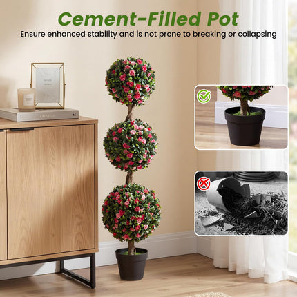 Goplus Artificial Triple Ball Rose Topiary Tree 43.5" Faux Potted Floral Plant(1/2)