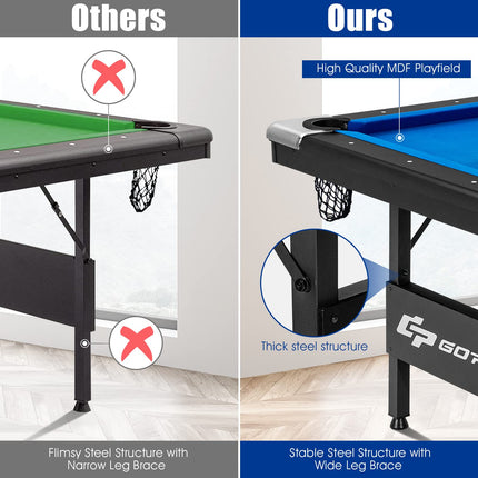 6 FT Folding Pool Table, 76 Inch Portable Billiard Tables for Adults, Full Accessory Kit - GoplusUS