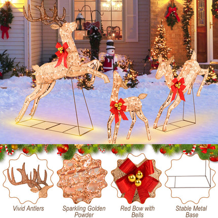 Goplus 3 Pieces Light up Christmas Reindeers with 255 Cold White Lights