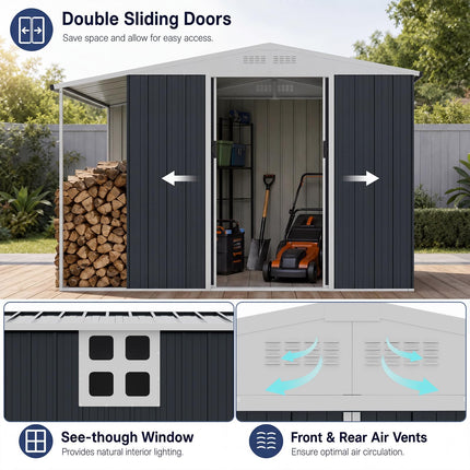 Goplus Outdoor Storage Shed w/Lockable Sliding Door & Open Firewood Bay