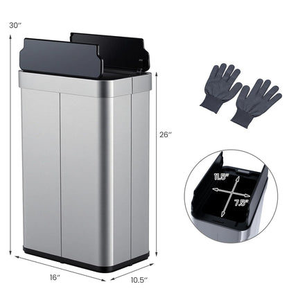 Goplus 16 Gallon Kitchen Sliver Stainless Steel Trash Can with Butterfly Lids