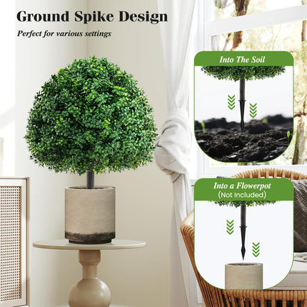 Goplus 28 Inches Artificial Boxwood Topiary Ball Tree Faux Bushes with Ground Spike