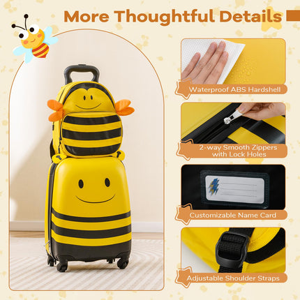 Goplus 2-Piece Kid's Luggage Set | Carry-on 18" Rolling Suitcase and Cute Bee Backpack